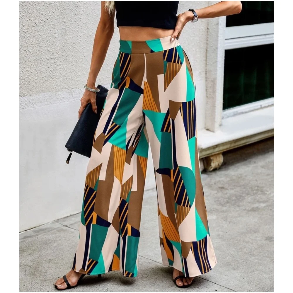 07 Boho High Waist Print Wide Leg Palazzo pants - Picture 5 of 6